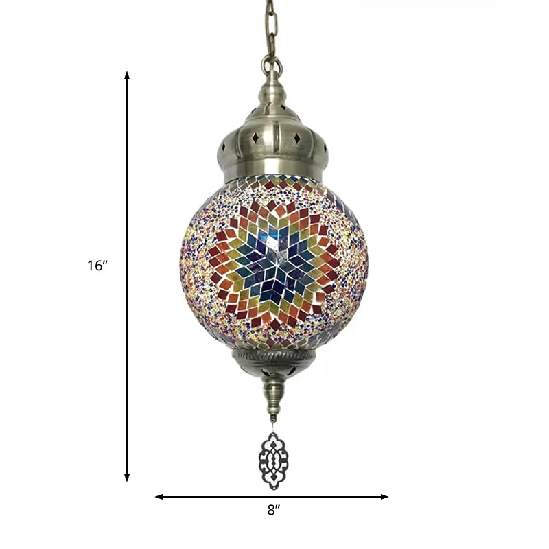 Suspended Sphere Ceiling Light Fixture - 1/4 Bulbs Tradition Red/Blue/Gold Glass Design For