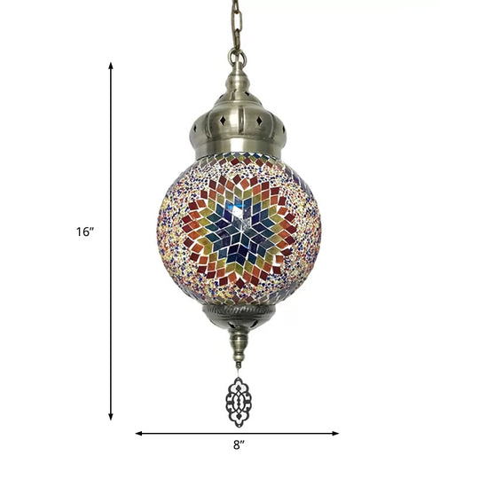 Suspended Sphere Ceiling Light Fixture - 1/4 Bulbs Tradition Red/Blue/Gold Glass Design For