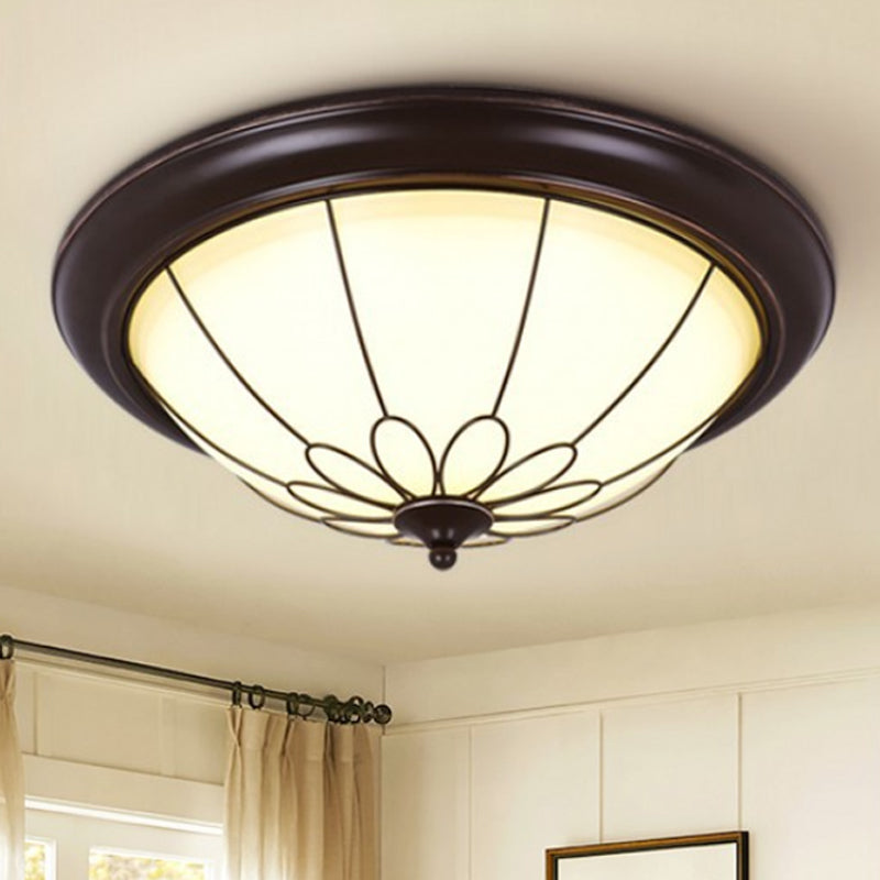 Led Corridor Ceiling Flush Light Fixture - Classic Brown Bowl Frosted Glass Shade In Warm/White