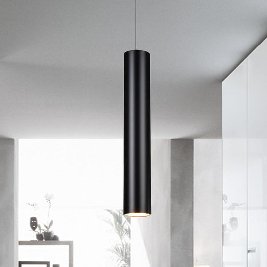 Cylinder Aluminum Pendant Lights - Minimalist Black Led Lighting For Dining Room (11’/19’/27’