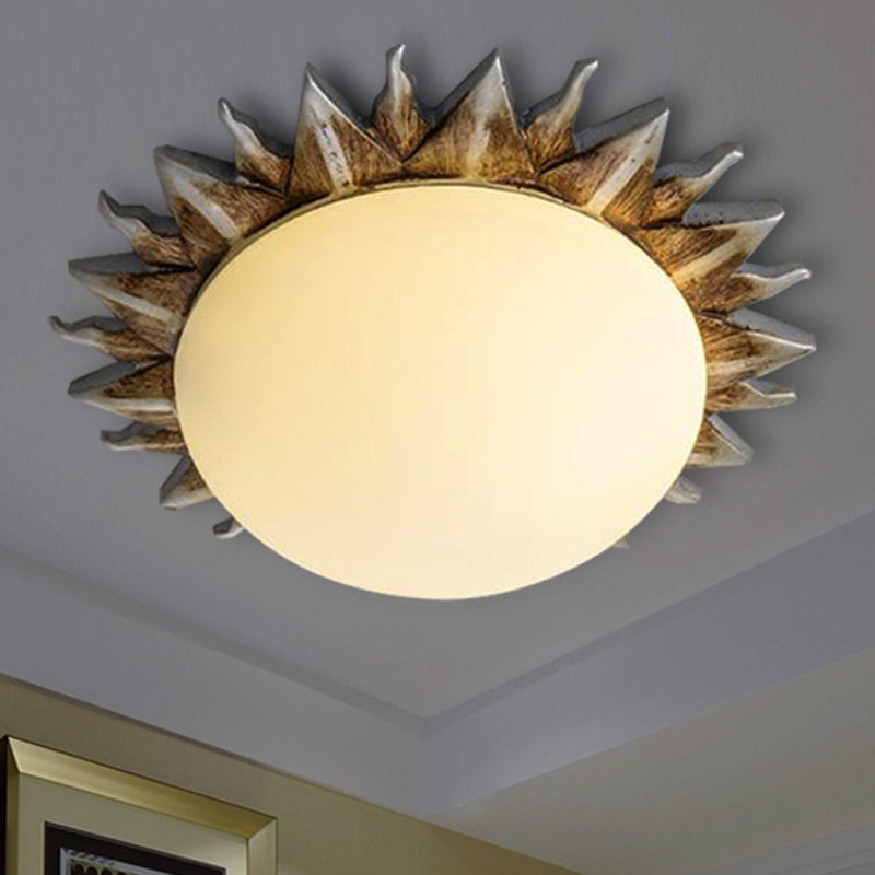 Traditional White Glass Flush Mount Ceiling Light For Dining Room - 1/3 Sunburst Lights Sizes 9’