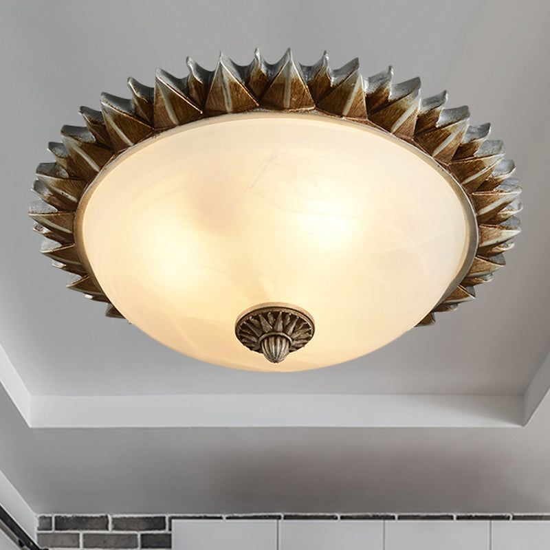 Traditional White Glass Flush Mount Ceiling Light For Dining Room - 1/3 Sunburst Lights Sizes 9 Or