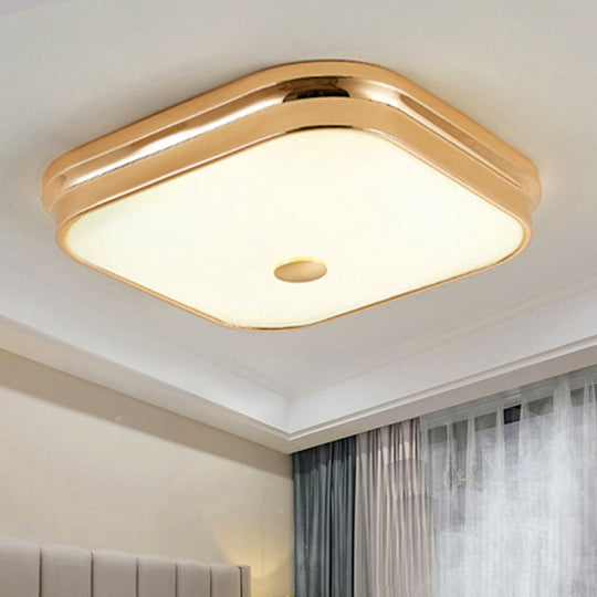 Led Flushmount Lighting: Traditional Square Frosted Glass Ceiling Light - Black/Gold For Living Room