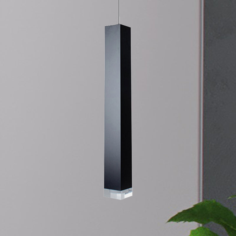 Contemporary Metal Cuboid Suspension Light For Dining Room - Led Pendant In Black/White Size