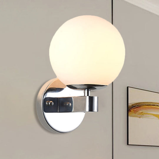 Vintage Style Chrome/Gold Wall Sconce With Opaline Glass Sphere For Bedroom Décor