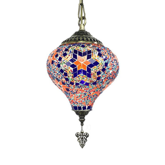 Bronze Coffee House Pendant Light Kit With Colorful Glass Shade