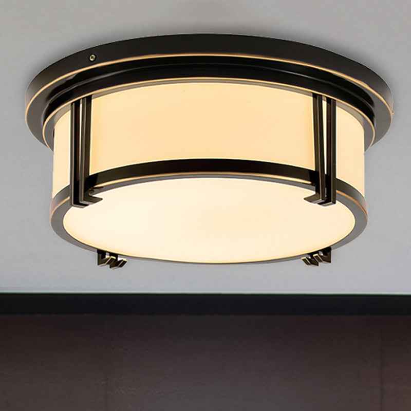 Classic Frosted Glass Led Flush Mount Lamp - Black/Brass Finish Warm/White Light Perfect Living Room