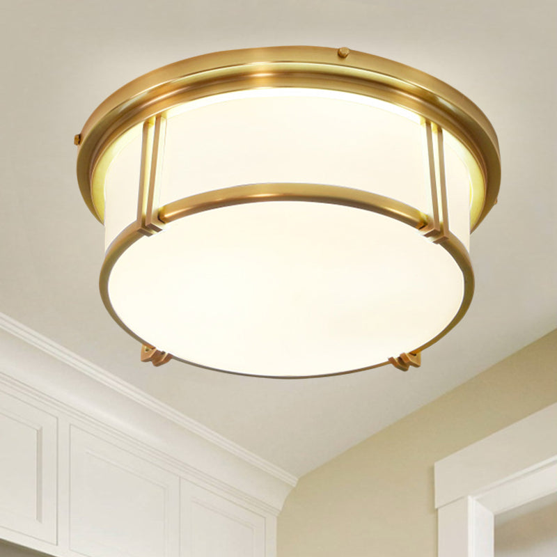 Classic Frosted Glass Led Flush Mount Lamp - Black/Brass Finish Warm/White Light Perfect Living