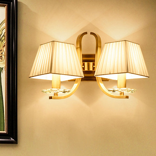 Vintage Gold Trapezoid Fabric Sconce Light For Bedroom Wall Mount 2 /