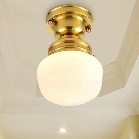 Classic Round White Glass Flush Mount Lamp With Brass 1 Light Ceiling Lighting - For Living Room
