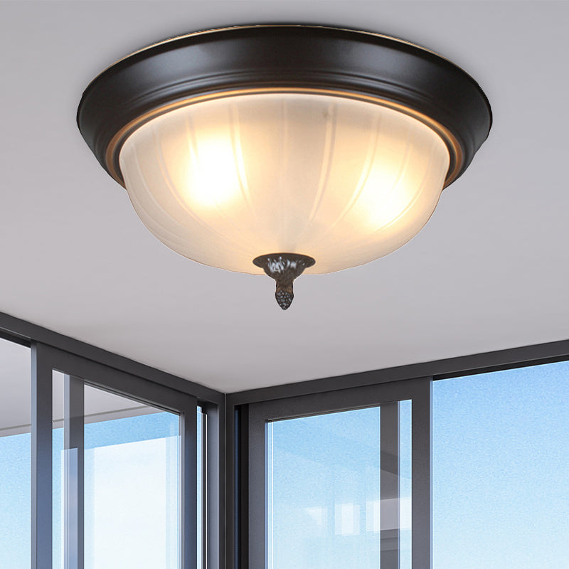 Traditional Frosted Glass Bowl Flushmount Light With 3 Black Ceiling Lighting Options - 13/15/19