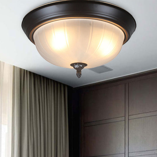 Traditional Frosted Glass Bowl Flushmount Light With 3 Black Ceiling Lighting Options -