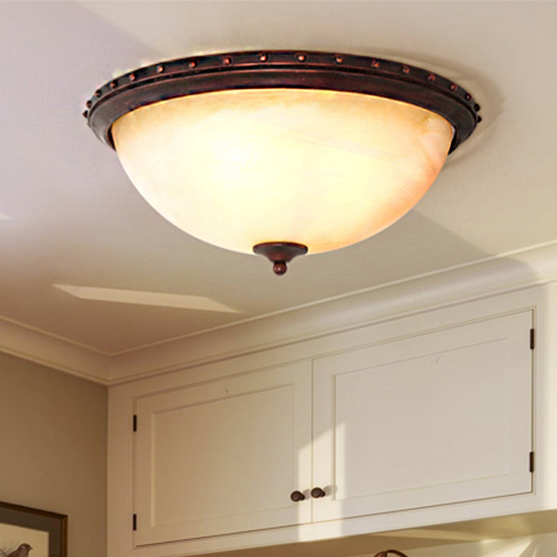 Bowl White Glass Ceiling Light With Traditional Flushmount Design - Bronze Finish 2/3 Lights Ideal