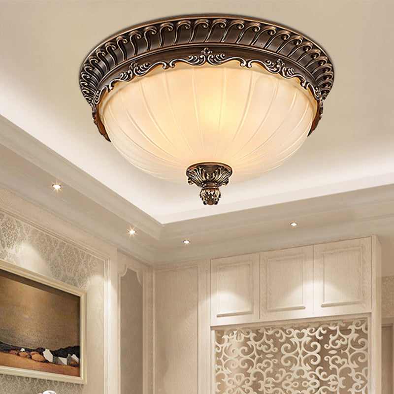 Traditional Bronze Flush Mount Ceiling Light Fixture With Frosted Glass Shade - 3 Lights 12/14/19