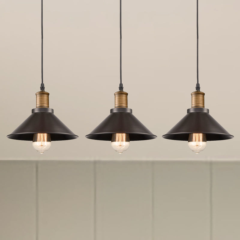 Vintage Metal Pendant Lights - Set Of 3 Cone Shades For Restaurants/Ceiling Hanging Black 1-Light
