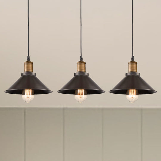 Vintage Metal Pendant Lights - Set Of 3 Cone Shades For Restaurants/Ceiling Hanging Black 1-Light