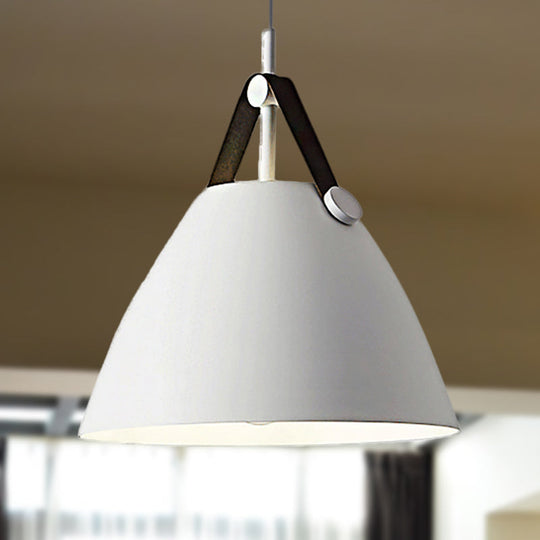 Modernist Conical Pendant Light 10.5/14 W 1-Bulb Metallic Suspension With Leather Strap Black/Blue