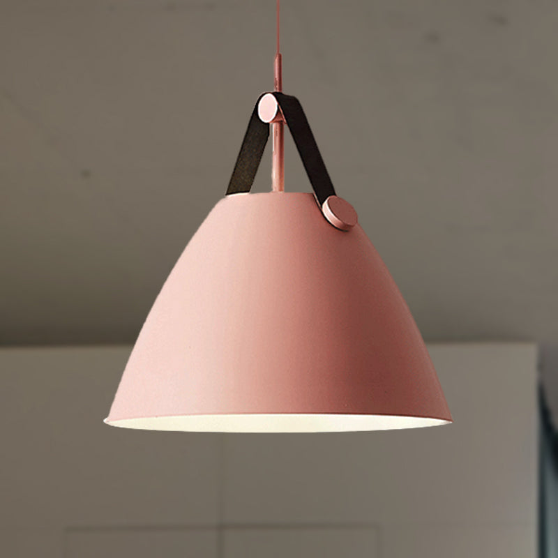 Modernist Conical Pendant Lighting - Metallic Suspension Light With Leather Strap Black/Blue