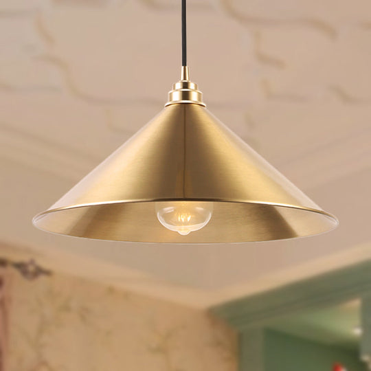 Metallic Vintage Brass Pendant Light With Conic Shade - Indoor Hanging Ceiling
