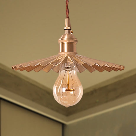 Vintage Industrial Scalloped Brass Pendant Light For Dining Table - 1-Head Metallic Hanging Lamp