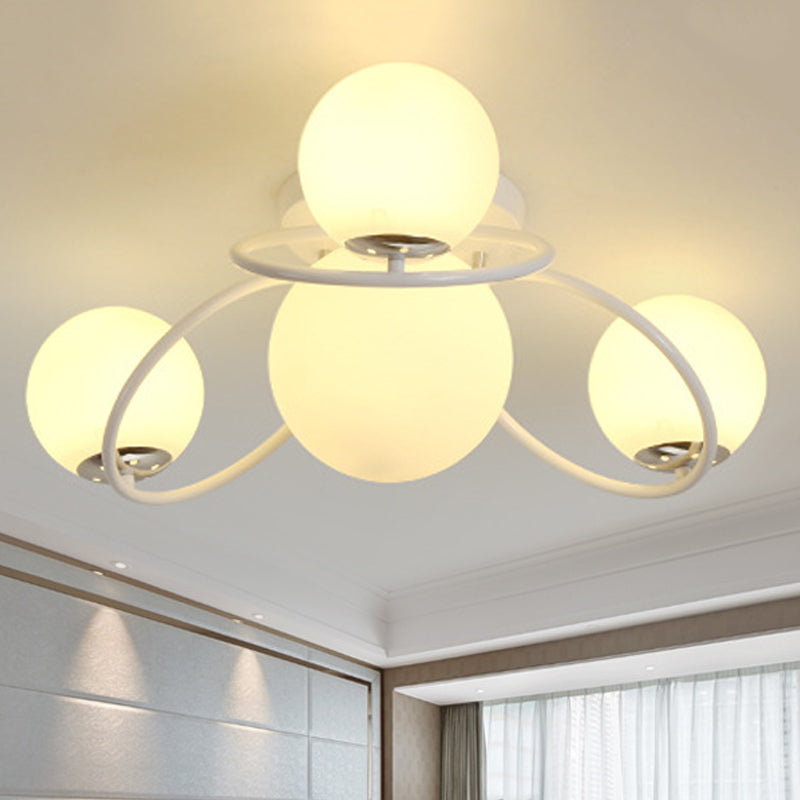 Classic 4-Light Opal Glass Semi-Flush Ceiling Fixture In Black/White For Living Room