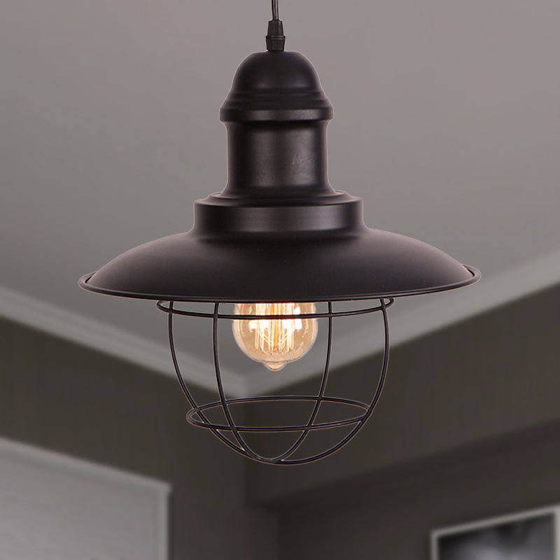 Industrial Style Metal Hanging Lamp With Adjustable Cord - Black