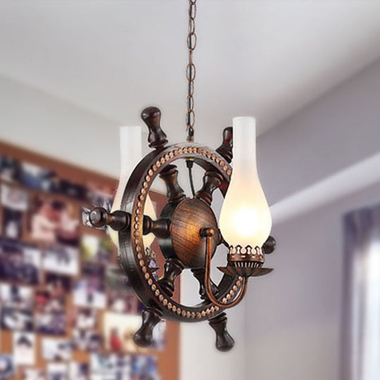 Industrial 2-Light Pendant With White Glass Bottle Shades - Oil Rubbed Bronze Chandelier