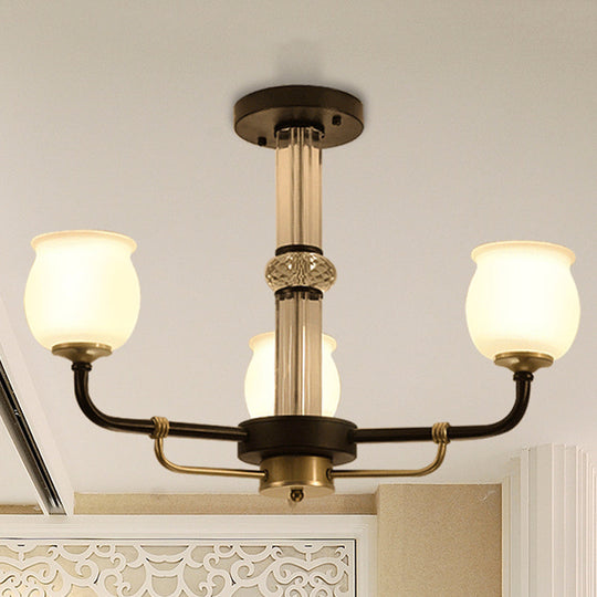 Black Glass Semi Flush Ceiling Light Fixture - Jar Shaped Traditional Design (3/6 Lights) For