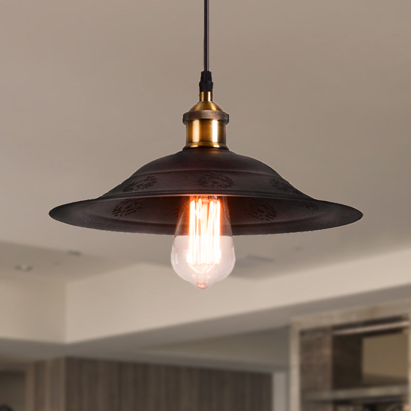 Vintage Style Black Metal Hanging Lamp - Bell Shade Pendant For Living Room