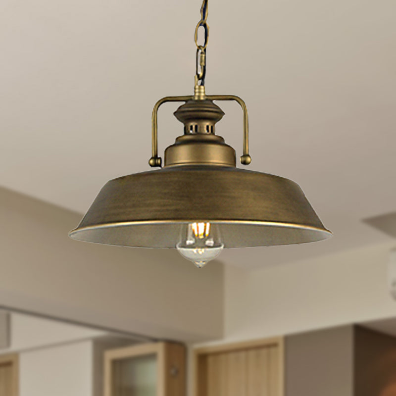 Vintage Metallic Barn Shade Pendant Lamp - Antique Brass Ceiling Light For Dining Room