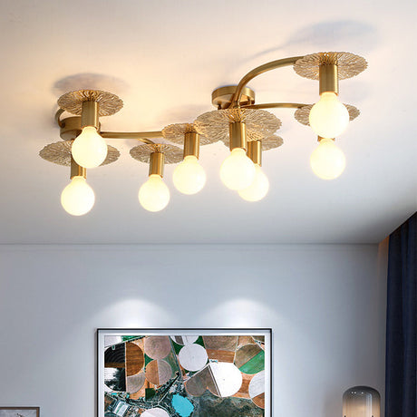 Traditional Brass Metal Semi Flush Ceiling Mount With 6/8 Lights For Living Room