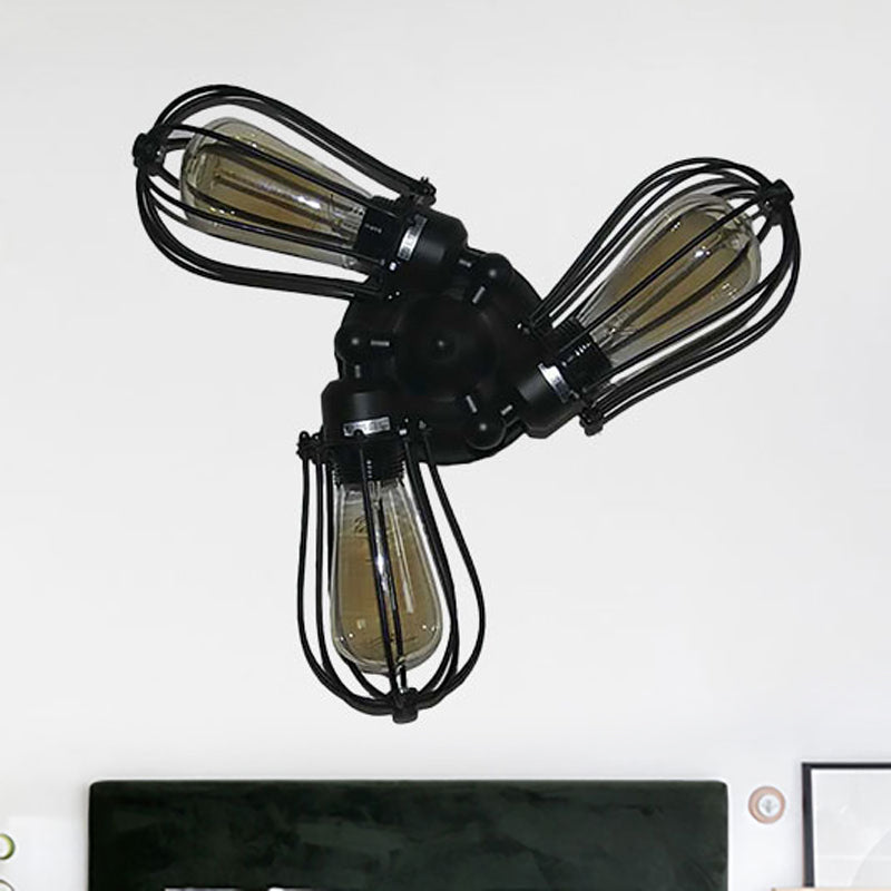 Rustic Wire Frame Ceiling Light - Vintage Bulb Shape With 3/5 Metal Lights In Black For Farmhouse
