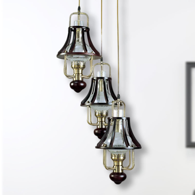 Vintage-Style Bell Caged Pendant Ceiling Light: Black Metal With Crystal Accent - Elegant Dining