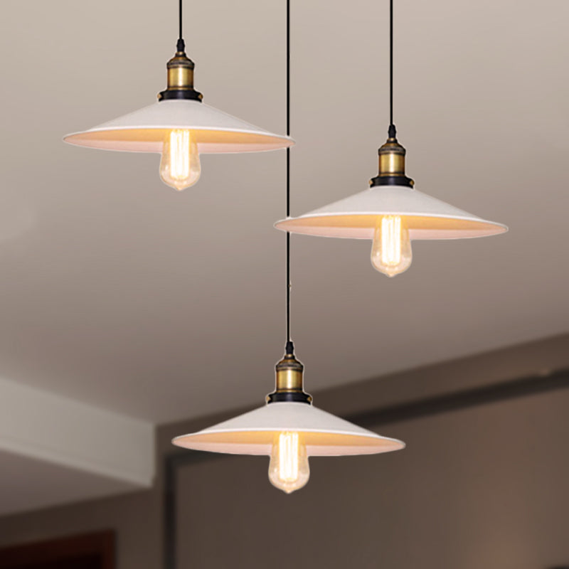 Sleek Industrial Saucer Pendant Light With 3 Metal Bulbs And White Canopy / Round