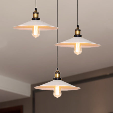 Sleek Industrial Saucer Pendant Light With 3 Metal Bulbs And White Canopy / Round