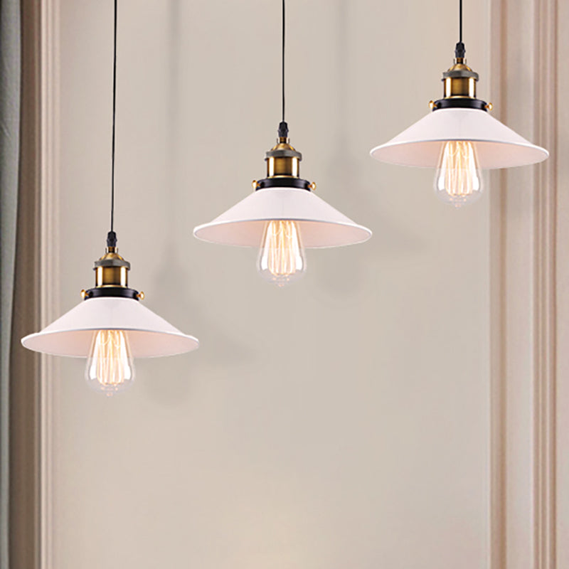 Industrial Style White Conic Ceiling Pendant With Metallic Finish - 3 Heads Indoor Hanging Light /
