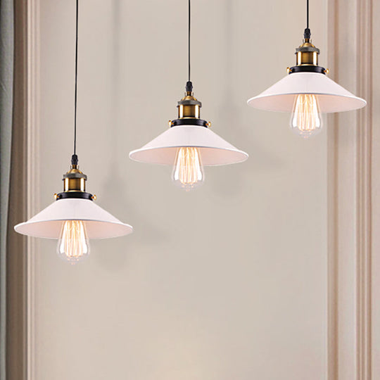 Industrial Style White Conic Ceiling Pendant With Metallic Finish - 3 Heads Indoor Hanging Light /