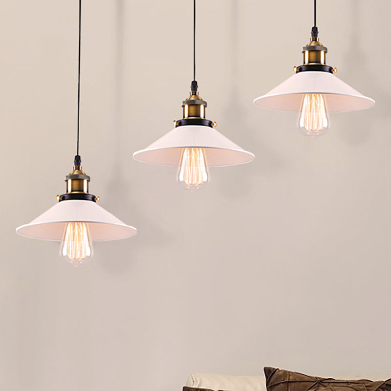 Industrial Style White Conic Ceiling Pendant With Metallic Finish - 3 Heads Indoor Hanging Light
