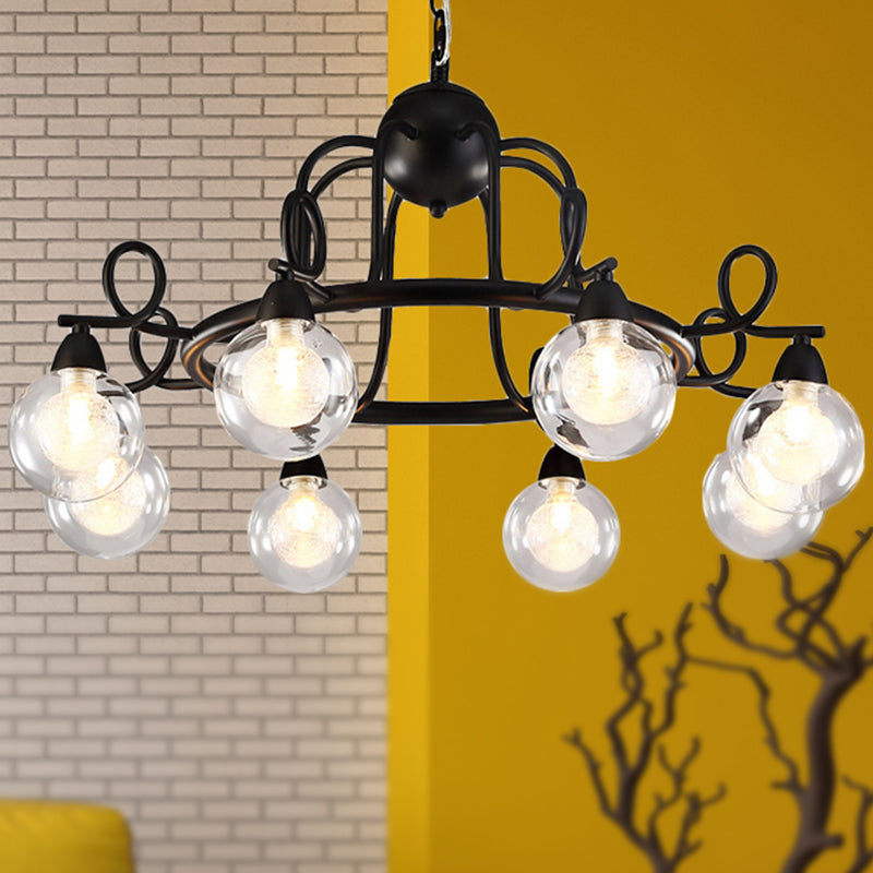 Rustic Mini Ball Clear Glass Pendant Chandelier: 6/8-Light Black Fixture 8 /