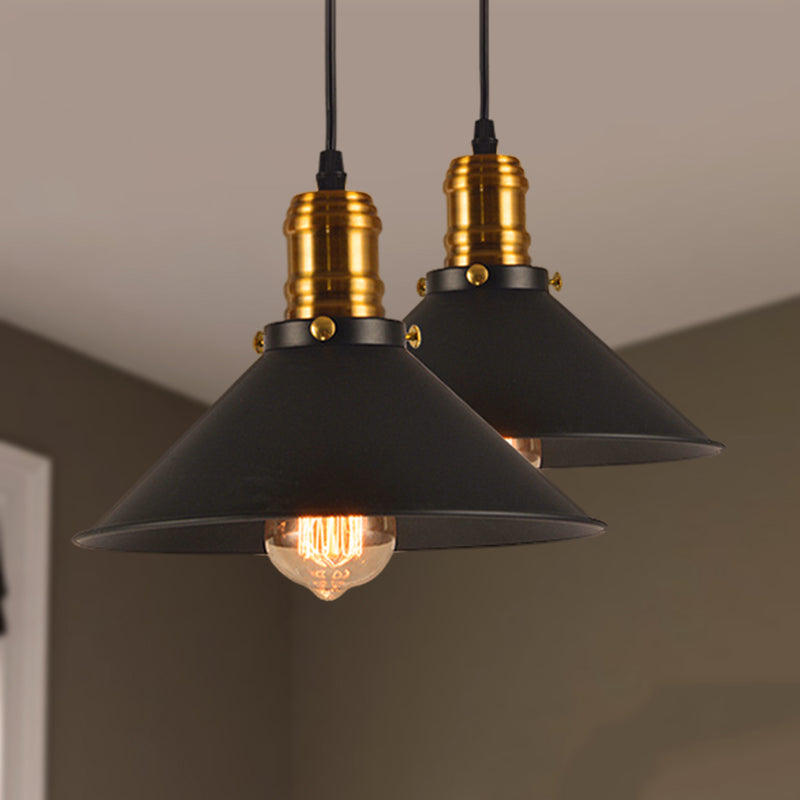 Vintage Cone Metal Ceiling Pendant Light - 1/2/3-Pack Black Stylish Design 10’/12’/14’ Width
