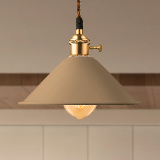 Industrial Style Metal Conic Shade Dining Room Ceiling Light Fixture - 1 Gray/White/Pink Pendant