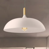 Retro Style Black/White Dome Pendant Light Fixture With Adjustable Cord - Metal 1 Bulb Hanging Lamp