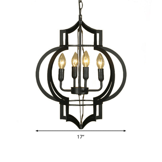 4/6 Bulbs Vintage Style Lantern Cage Chandelier Light In Black - Wrought Iron Medium Hanging Lamp