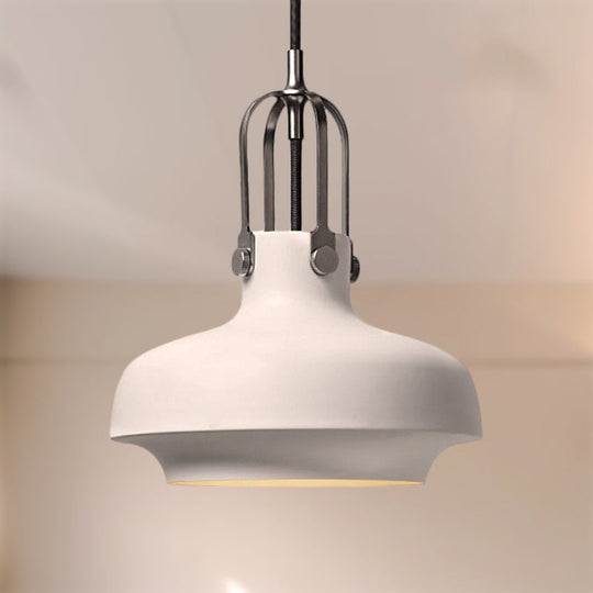 Industrial 1-Light Pendant Lamp With Adjustable Cord - Black/White Bowl Shade For Living Room