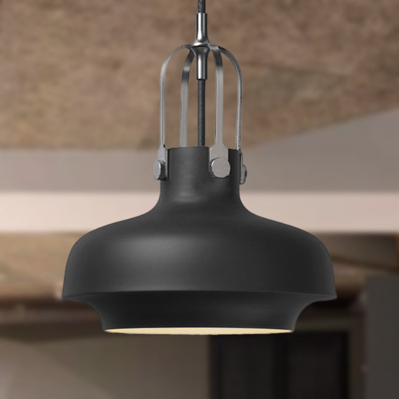 Industrial 1-Light Pendant Lamp With Adjustable Cord - Black/White Bowl Shade For Living Room