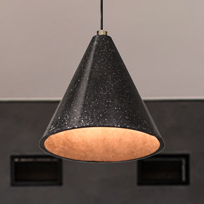 Industrial Tapered Shade Hanging Lamp - 1 Light Indoor Pendant With Terrazzo Design In Black