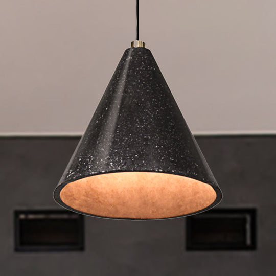 Industrial Tapered Shade Hanging Lamp - 1 Light Indoor Pendant With Terrazzo Design In Black