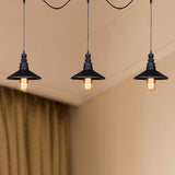 Vintage Industrial Black Iron Saucer Pendant Ceiling Light With Wire Connection - Pack Of 3/5 Bulbs