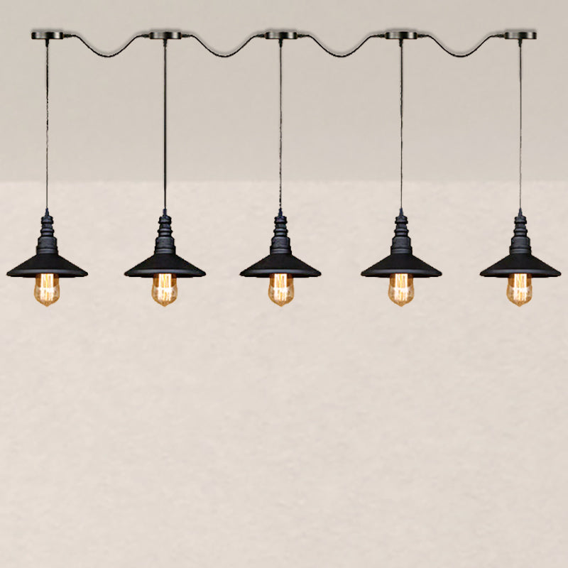 Vintage Industrial Black Iron Saucer Pendant Ceiling Light With Wire Connection - Pack Of 3/5 Bulbs