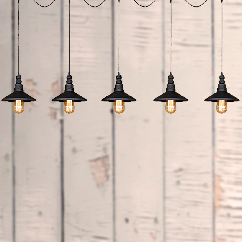 Vintage Industrial Black Iron Saucer Pendant Ceiling Light With Wire Connection - Pack Of 3/5 Bulbs